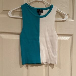 Say What? Teal & White Split Ribbed Tank